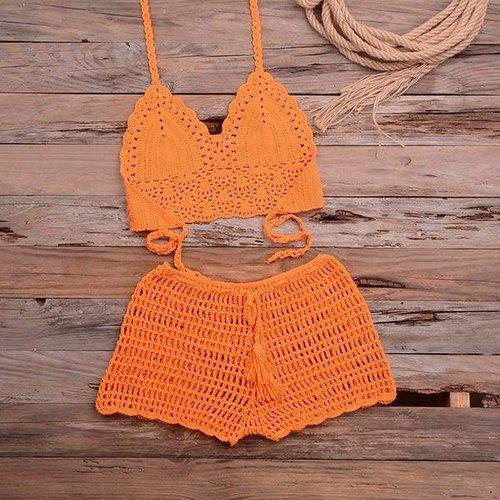Crochet Tassel knitting Tube up Two Pieces Push-Up Bikini Set Ideal Wear For Summer And Beach Party. - ibuyxi.com