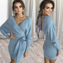 Knit Wrap Rib Dress. Visit iBuyXi.com for Online Shopping and Shop the Unique Selection, Rib Dress, Elegant Wrap V Neck Hollow out Dress Women Casual Outwear Warm Party Dress.