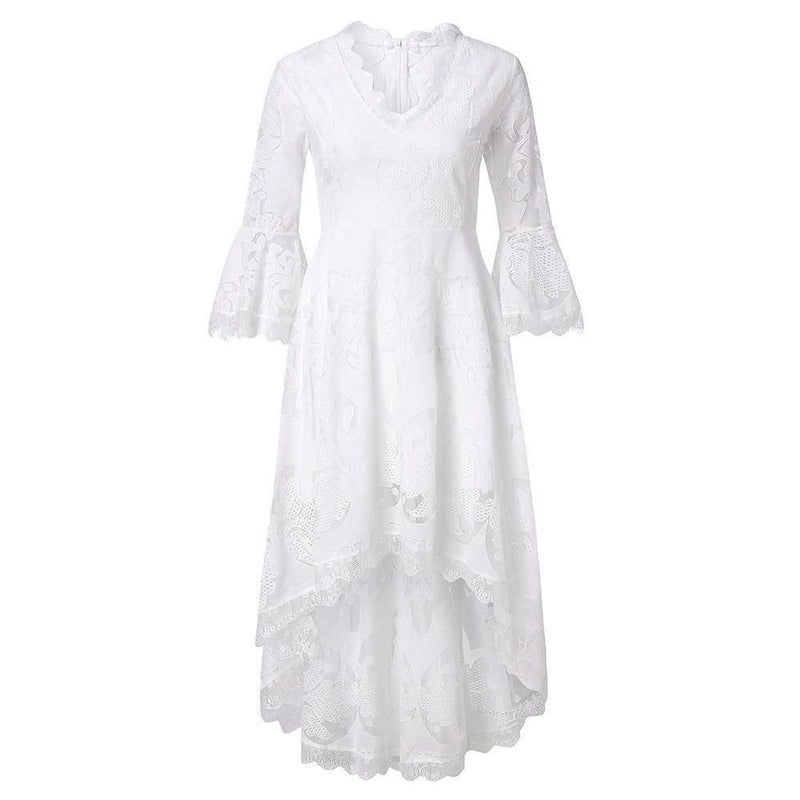 Lace Long Sleeve white Mesh V Neck Dress. Visit iBuyXi.com for Online Shopping and Shop the Unique Selection, Fashion Lace Long Sleeve, white Dress, Mesh Zipper, Casual Women V Neck Dress, women Elegant Party Dress.