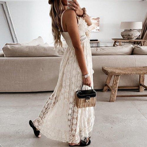 Long Maxi Dress With Lace Patchwork And V Neck Sleeveless Design Which is Perfect For  Holiday, Irregular Backless Party. - ibuyxi.com