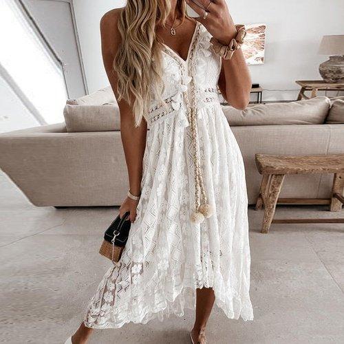 Lace Patchwork V-Neck Maxi Dress