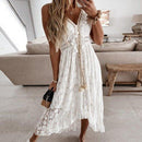 Long Maxi Dress With Lace Patchwork And V Neck Sleeveless Design Which is Perfect For  Holiday, Irregular Backless Party. - ibuyxi.com