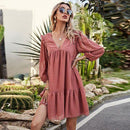 Lantern Sleeve V-Neck Ruffles Chiffon Embroidery Loose Boho Mini Dress,Boho A-Line Short Sleeve Ruffle Wrap Mini Dress,Deep V-neck Backless Boho Floral Print,Ruffles Half Sleeves ,V-neck Drawstring Solid Loose Jumpsuit, trendy elegant style,short sleeve pantsuit with belts, crew neck pant suits, cocktail jumpsuit, long pants, iBuyXi.com