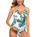 One-piece Leaves PrintV Neckline Maternity Swimwear with Neck Ideal For Bathing And Swimming. - ibuyxi.com