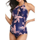 One-piece Leaves PrintV Neckline Maternity Swimwear with Neck Ideal For Bathing And Swimming. - ibuyxi.com