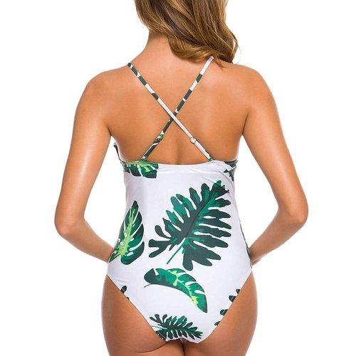 One-piece Leaves PrintV Neckline Maternity Swimwear with Neck Ideal For Bathing And Swimming. - ibuyxi.com