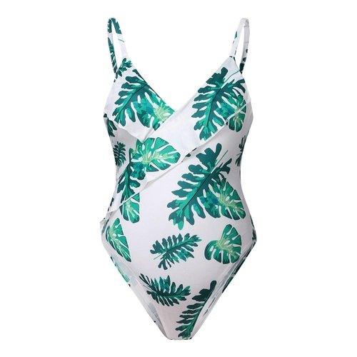 One-piece Leaves PrintV Neckline Maternity Swimwear with Neck Ideal For Bathing And Swimming. - ibuyxi.com