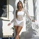 Long Sleeve Mesh Knitted Crochet Cover-Up  With Sarong Wrap Which Looks Stunning On Beach Party. - ibuyxi.com