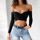 Ladies' Fashion Summer Sexy Slim Off-Shoulder All-Matching V-neck Long-sleeved Corp Top Backless Beach Style Short T-Shirt, iBuyXi.com - Shop Unique Selection Of Products, Online shopping store, Affirm Payment, Pay with Free Interest Installments, Summer Collection, Swimwear, Discount Shopping