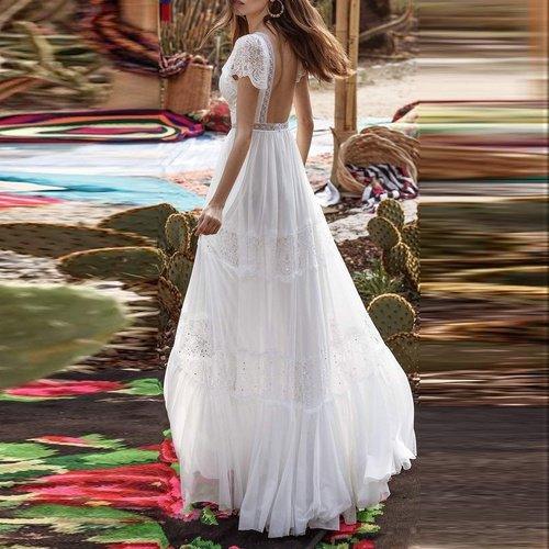 Summer Lace Dress. Visit iBuyXi.com for Online Shopping and Shop the Unique Selection, Women V Neck Dress, Summer White Lace Dress, Butterfly Sleeve Backless Sexy Dresses, Fashion Party Evening Long Dress.
