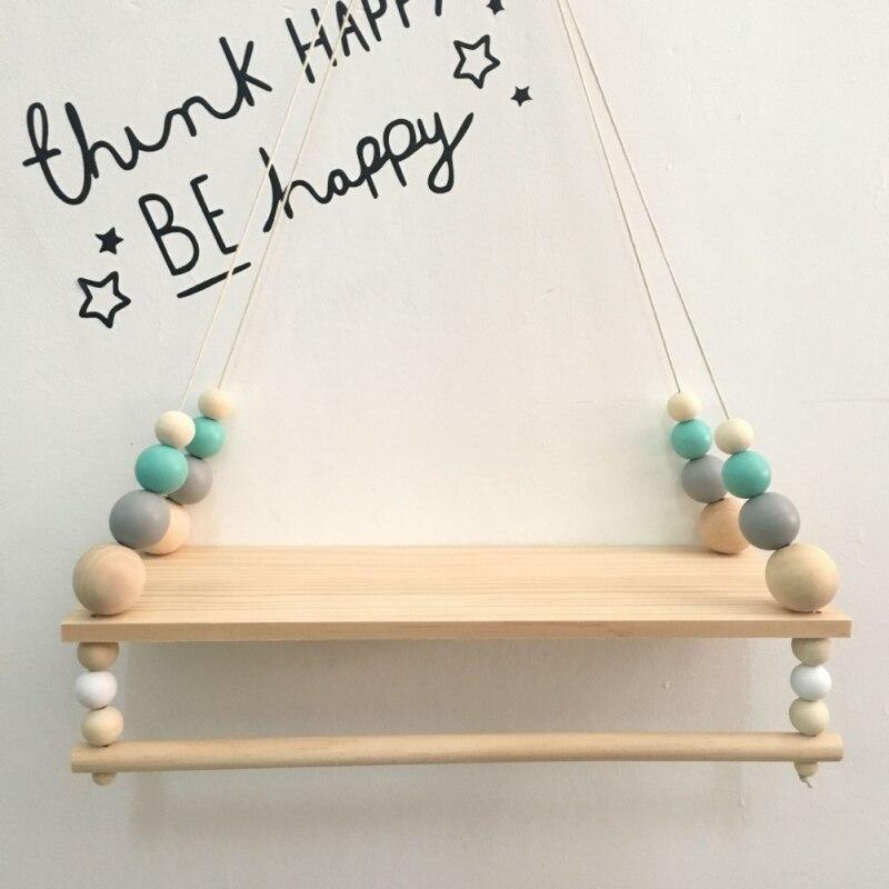 Swing Rope Floating Shelves Display Storage Rack Decor For Display Books,Nordic Style Hot Air Balloon, ,Nordic Style Wooden Beads Wall Hanging ShelfClock For Children Room,Cute Wall Clock Home Decoration,New style,iBuyXi.com