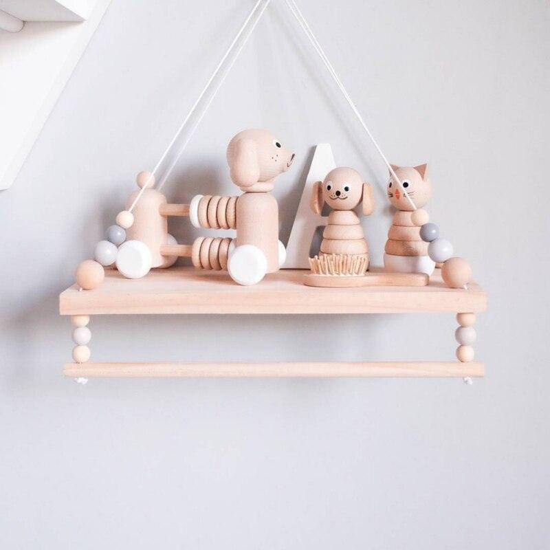 Swing Rope Floating Shelves Display Storage Rack Decor For Display Books,Nordic Style Hot Air Balloon, ,Nordic Style Wooden Beads Wall Hanging ShelfClock For Children Room,Cute Wall Clock Home Decoration,New style,iBuyXi.com'