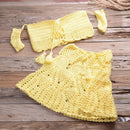 Crochet Hollow Out Swimsuit with Off Shoulder Crop Top Skirt For Beach, Holiday Bathing, and Swimming. iBuyXi.com
