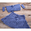 Crochet Hollow Out Swimsuit with Off Shoulder Crop Top Skirt For Beach, Holiday Bathing, and Swimming. iBuyXi.com
