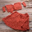 Crochet Hollow Out Swimsuit with Off Shoulder Crop Top Skirt For Beach, Holiday Bathing, and Swimming. iBuyXi.com