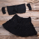 Crochet Hollow Out Swimsuit with Off Shoulder Crop Top Skirt For Beach, Holiday Bathing, and Swimming. iBuyXi.com