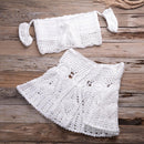 Crochet Hollow Out Swimsuit with Off Shoulder Crop Top Skirt For Beach, Holiday Bathing, and Swimming. iBuyXi.com