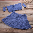 Crochet Hollow Out Swimsuit with Off Shoulder Crop Top Skirt For Beach, Holiday Bathing, and Swimming. iBuyXi.com
