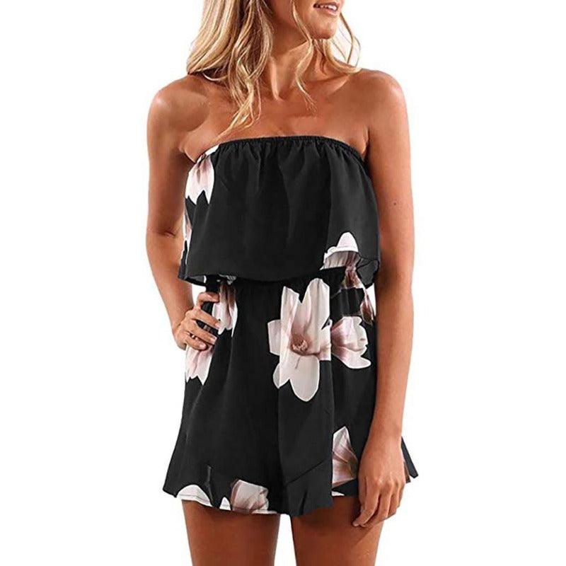 Printed Tube Top Playsuit Clubwear Solid Off-Shoulder Women Cami Romper, iBuyXi.com, women clothing, online shopping store, free shipping, summer outfits
