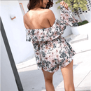 Off Shoulder Long Sleeve Floral Romper With Belt, iBuyXi.com, Summer outfits, playsuits, jumpsuits, floral printed mini dress, women clothing, stylish playsuits, unique mini dress 