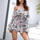 Off Shoulder Long Sleeve Floral Romper With Belt, iBuyXi.com, Summer outfits, playsuits, jumpsuits, floral printed mini dress, women clothing, stylish playsuits, unique mini dress 