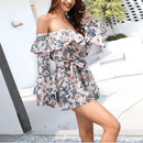 Off Shoulder Long Sleeve Floral Romper With Belt, iBuyXi.com, Summer outfits, playsuits, jumpsuits, floral printed mini dress, women clothing, stylish playsuits, unique mini dress 