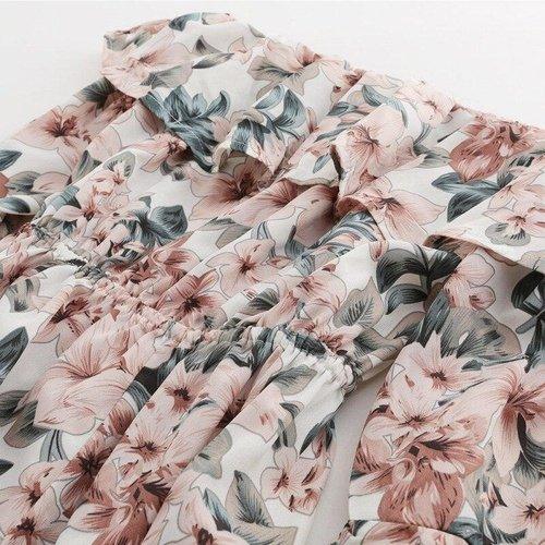 Off Shoulder Long Sleeve Floral Romper With Belt, iBuyXi.com, Summer outfits, playsuits, jumpsuits, floral printed mini dress, women clothing, stylish playsuits, unique mini dress 