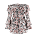 Off Shoulder Long Sleeve Floral Romper With Belt, iBuyXi.com, Summer outfits, playsuits, jumpsuits, floral printed mini dress, women clothing, stylish playsuits, unique mini dress 