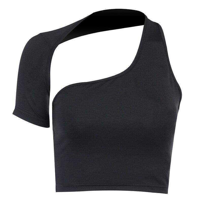  Sports Gym One Shoulder Crop Top. Visit iBuyXi.com for Online Shopping and Shop the Unique Selection, Solid Sports Gym One Shoulder, Tees Twist Crop Top, Push Up Workout Top, Training, Fitness, Running Fashion Short Shirt, Sport, Gym, Gym Top.
