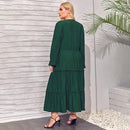 Plus Size Long Sleeve Ruffles, V-Neck Casual Boho Maxi Dress, iBuyXi.com, Green Color Long Sleeves,iBuyXi.com