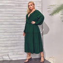 Plus Size Long Sleeve Ruffles, V-Neck Casual Boho Maxi Dress, iBuyXi.com, Green Color Long Sleeves,iBuyXi.com