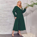 Plus Size Long Sleeve Ruffles, V-Neck Casual Boho Maxi Dress, iBuyXi.com, Green Color Long Sleeves,iBuyXi.com