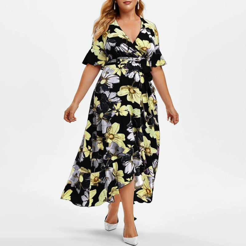 Plus Size Boho Floral Long Dress Black / 4XL Plus Size Boho Floral Long Dress Black / 4XL