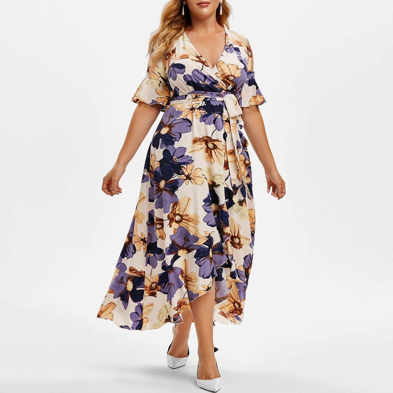 Plus Size Boho Floral Long Dress Black / 4XL Plus Size Boho Floral Long Dress Black / 4XL