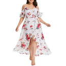 Women Dress, Long Dress, Summer Long Dresses, Plus Size, Split V-neck Dress, Casual Cold Shoulder Boho Flower Print Maxi Dress, iBuyXi.com - Shop Unique Selection Of Products, Online shopping store, Summer Collection, free shipping