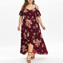 Women Dress, Long Dress, Summer Long Dresses, Plus Size, Split V-neck Dress, Casual Cold Shoulder Boho Flower Print Maxi Dress, iBuyXi.com - Shop Unique Selection Of Products, Online shopping store, Summer Collection, free shipping