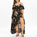 Women Dress, Long Dress, Summer Long Dresses, Plus Size, Split V-neck Dress, Casual Cold Shoulder Boho Flower Print Maxi Dress, iBuyXi.com - Shop Unique Selection Of Products, Online shopping store, Summer Collection, free shipping
