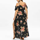 Women Dress, Long Dress, Summer Long Dresses, Plus Size, Split V-neck Dress, Casual Cold Shoulder Boho Flower Print Maxi Dress, iBuyXi.com - Shop Unique Selection Of Products, Online shopping store, Summer Collection, free shipping