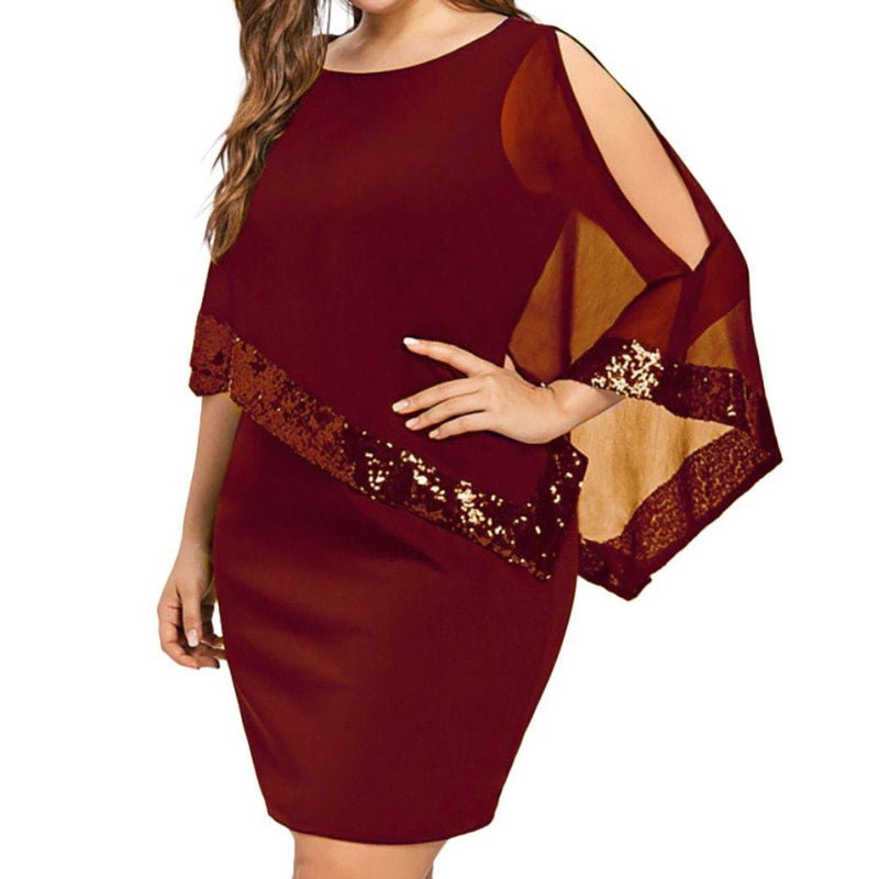Plus Size Cold Shoulder Overlay Asymmetric Chiffon Dress Plus Size Cold Shoulder Overlay Asymmetric Chiffon Dress