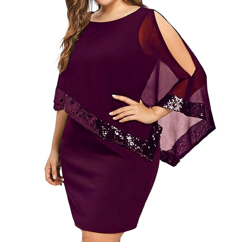 Plus Size Cold Shoulder Overlay Asymmetric Chiffon Dress - iBuyXi.com
