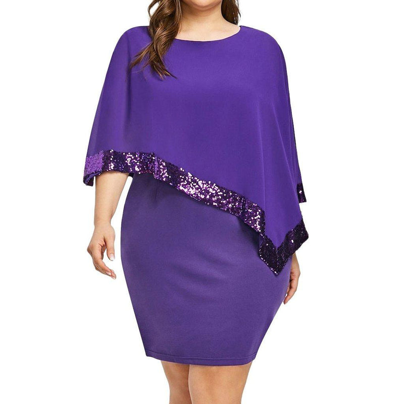 Plus Size Cold Shoulder Overlay Asymmetric Chiffon Dress Plus Size Cold Shoulder Overlay Asymmetric Chiffon Dress