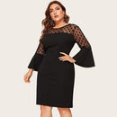 Plus Size Dot Mesh Mini Dress, iBuyXi.com - Shop Unique Selection Of Products, Online shopping store, Plus Size Dot Mesh Mini Dress, Flare Sleeve Fashion, Women Office Evening Party Dress, Bodycon Casual Dress.