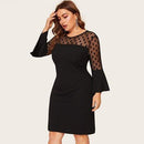 Plus Size Dot Mesh Mini Dress, iBuyXi.com - Shop Unique Selection Of Products, Online shopping store, Plus Size Dot Mesh Mini Dress, Flare Sleeve Fashion, Women Office Evening Party Dress, Bodycon Casual Dress.