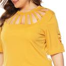 Plus Size Elegant O-Neck Hollow Out Half Sleeve Mini Dress, Hollow out, Body on, Long sleeve, Lightweight, Solid color, Club, Backless ,Cocktail, Casual style, Evening Party dresses for women and ladies mini dresses, iBuyXi.com