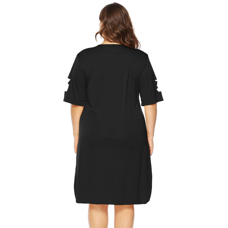 Plus Size Elegant O-Neck Hollow Out Half Sleeve Mini Dress Plus Size Elegant O-Neck Hollow Out Half Sleeve Mini Dress