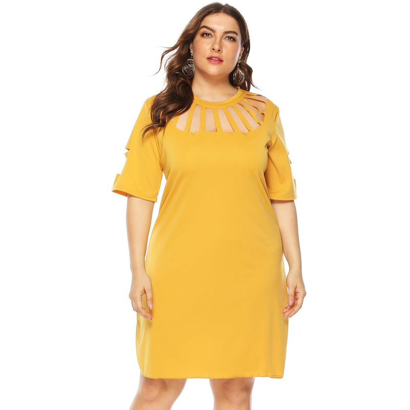 Plus Size Elegant O-Neck Hollow Out Half Sleeve Mini Dress Plus Size Elegant O-Neck Hollow Out Half Sleeve Mini Dress