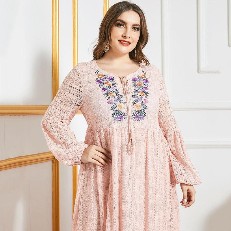Plus Size Embroidery Floral Long Sleeve Casual Maxi Dress 4XL Plus Size Embroidery Floral Long Sleeve Casual Maxi Dress 4XL