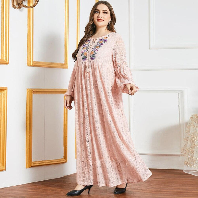 Plus Size Embroidery Floral Long Sleeve Casual Maxi Dress Plus Size Embroidery Floral Long Sleeve Casual Maxi Dress