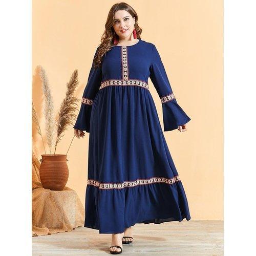 Plus Size Flare Long Sleeve Embroidery High-Waist Maxi Dress XXXL Plus Size Flare Long Sleeve Embroidery High-Waist Maxi Dress XXXL