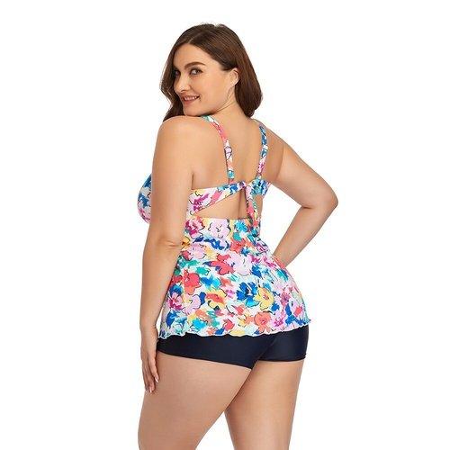Plus Size Women's Swimsuit 2021 Summer Floral Print Women's 2 Piece Swimsuit With Shorts High Waist Beachwear Bikini Set, Plus Size Floral Print High Waist Tankini Set, Beach Dress, High Waist Maxi Long Dresses, Loose but Curvy, Flowy well, Cute and Elegant,iBuyXi.com